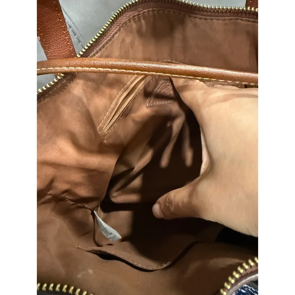 Fossil Rachel‎ Brown Pebbled Leather Satchel Crossbody Bag Monogram MMW